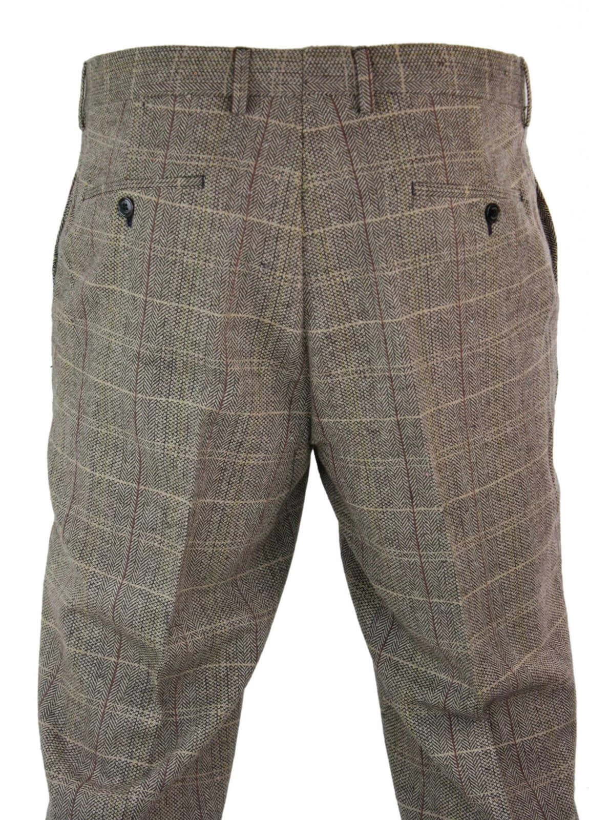 Mens Herringbone Tweed Check Peaky Blinders Trousers Wool Vintage Classic - Image 4