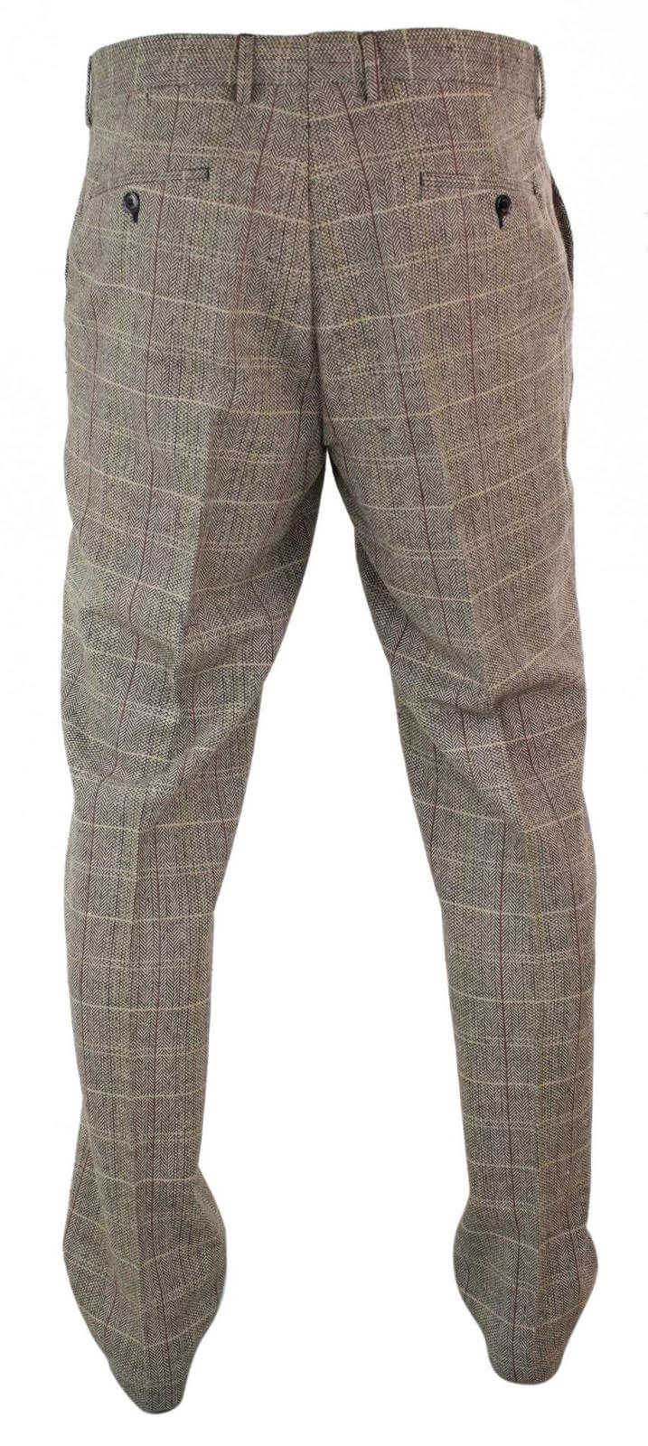 Mens Herringbone Tweed Check Peaky Blinders Trousers Wool Vintage Classic - Image 2