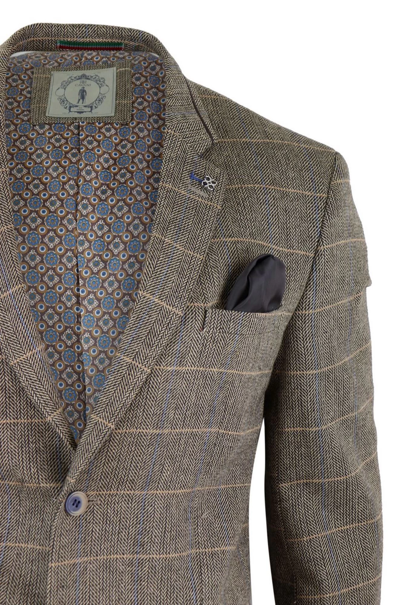 Mens Oak Brown Vintage Check Herringbone Tweed Blazer Jacket Or Waistcoat Retro - Image 4