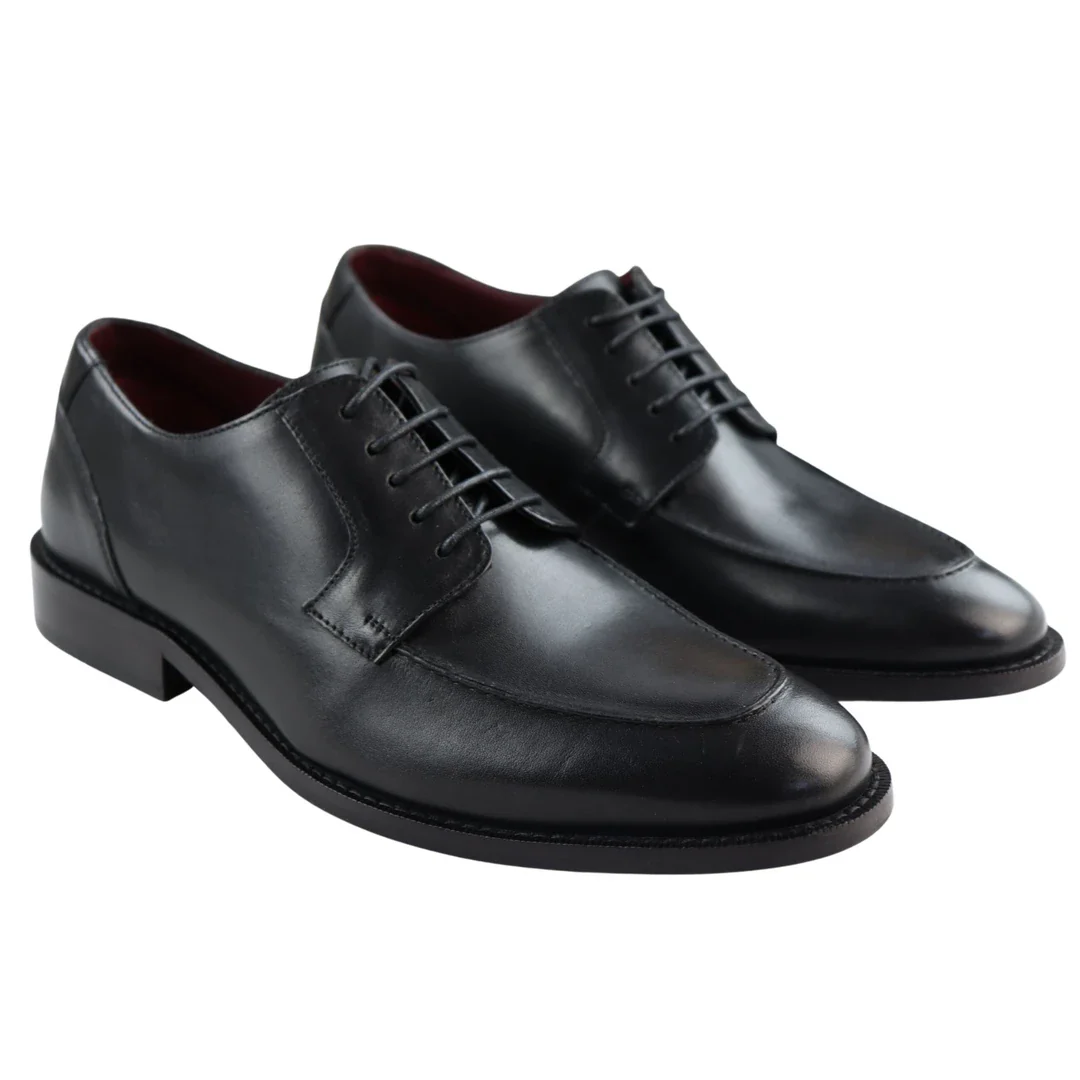 Mens Real Full Leather Black Welted Derby Shoes Smart Casual Black Wine Classic Vintage - Image 2