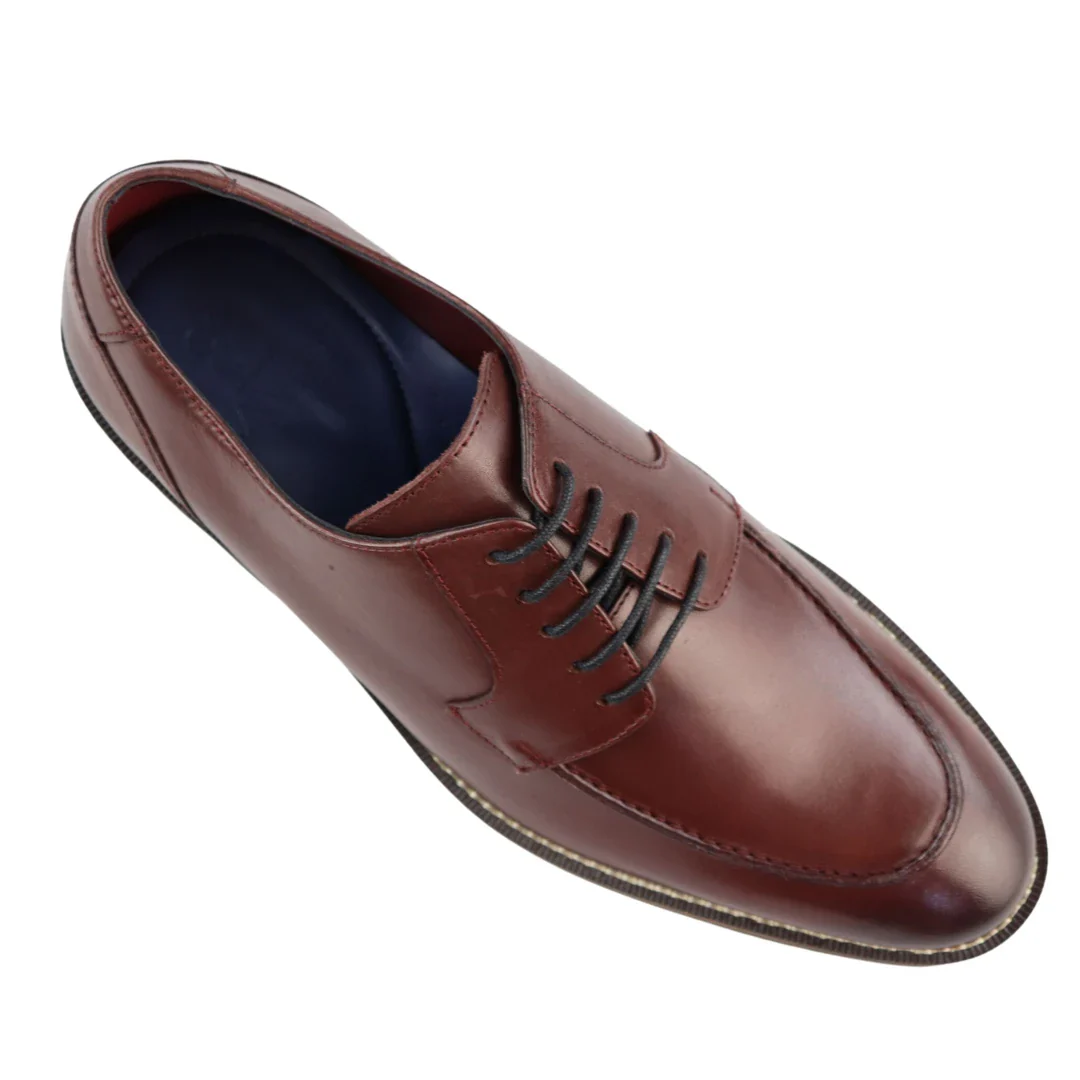 Mens Real Full Leather Black Welted Derby Shoes Smart Casual Burgundy Wine Classic Vintage - Image 3