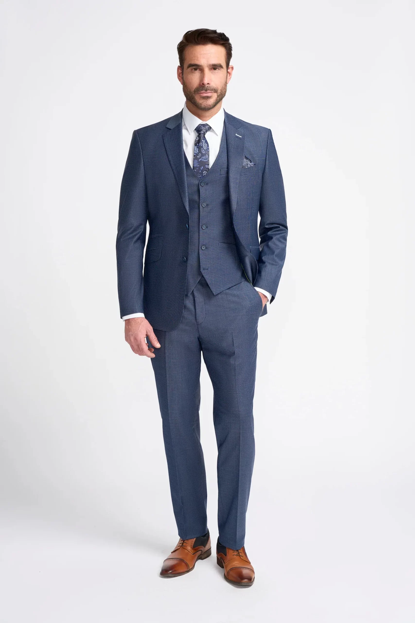 Bond – Men’s Navy Check 3 Piece Tailored Fit Suit - Image 8