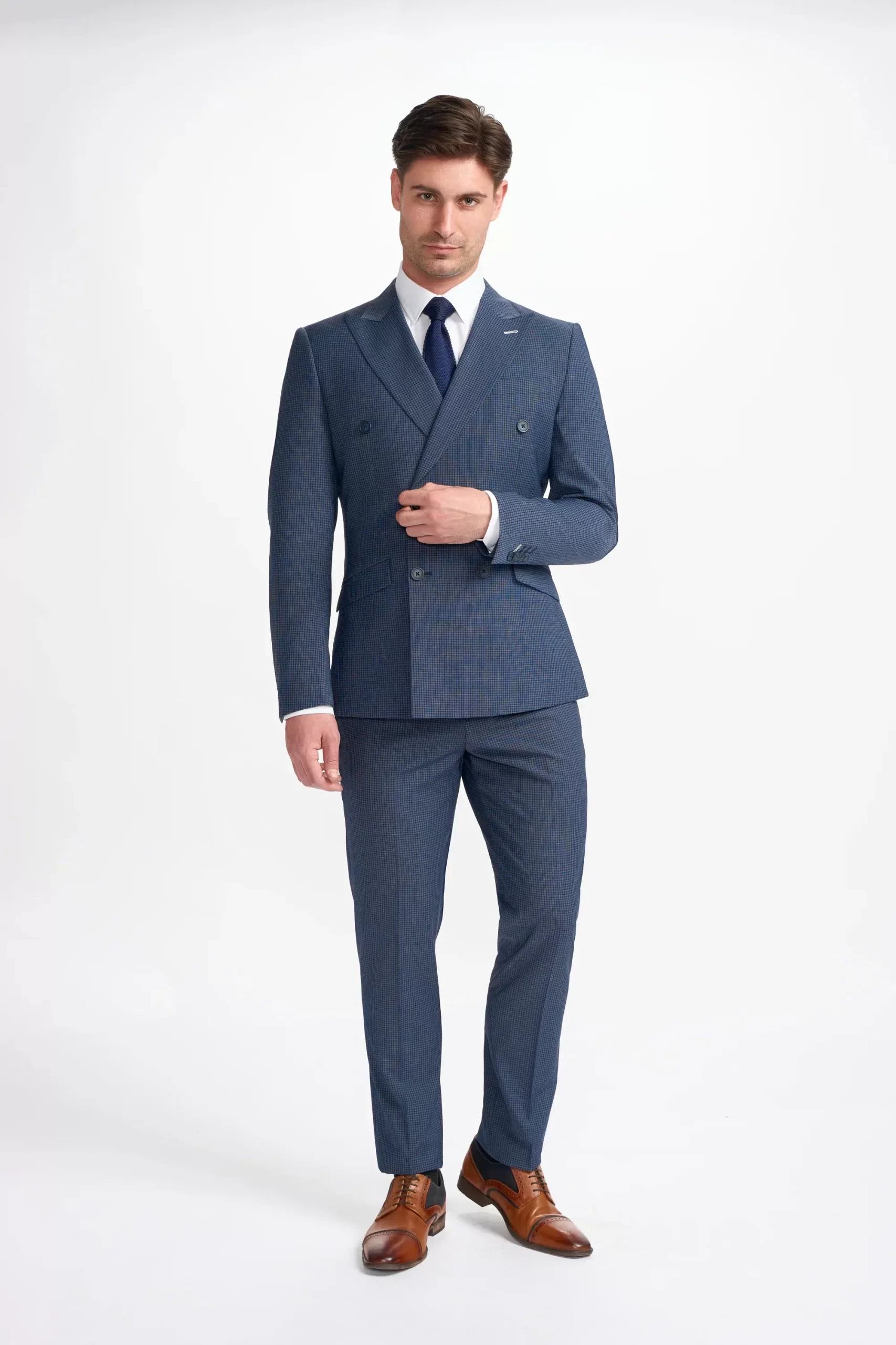 Bond – Men’s Navy Check 2 Piece Double Breasted Suit - Image 6