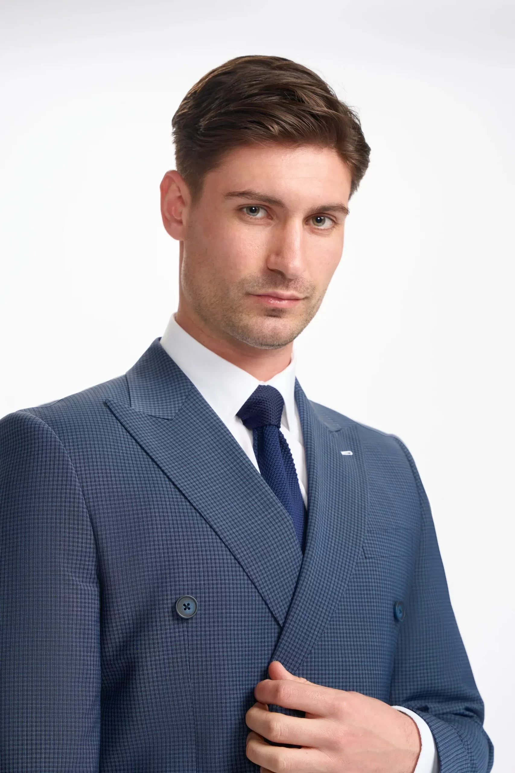 Bond – Men’s Navy Check 2 Piece Double Breasted Suit - Image 3