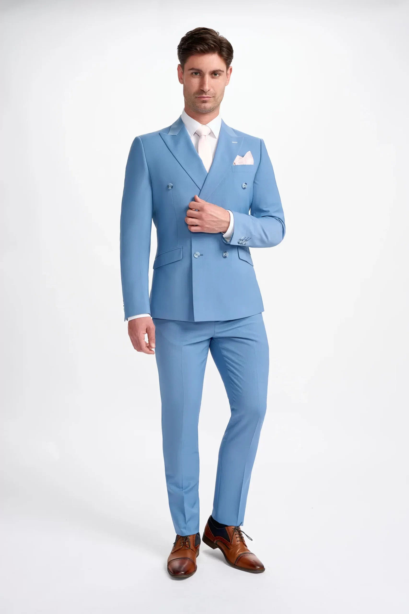 Bond – Men’s Sky Blue 2 Piece Double Breasted Suit - Image 6