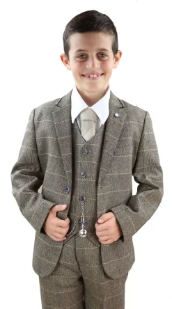 Boys Tan-Brown Tweed 3 Piece Suit – Peaky Blinders Suit Albert