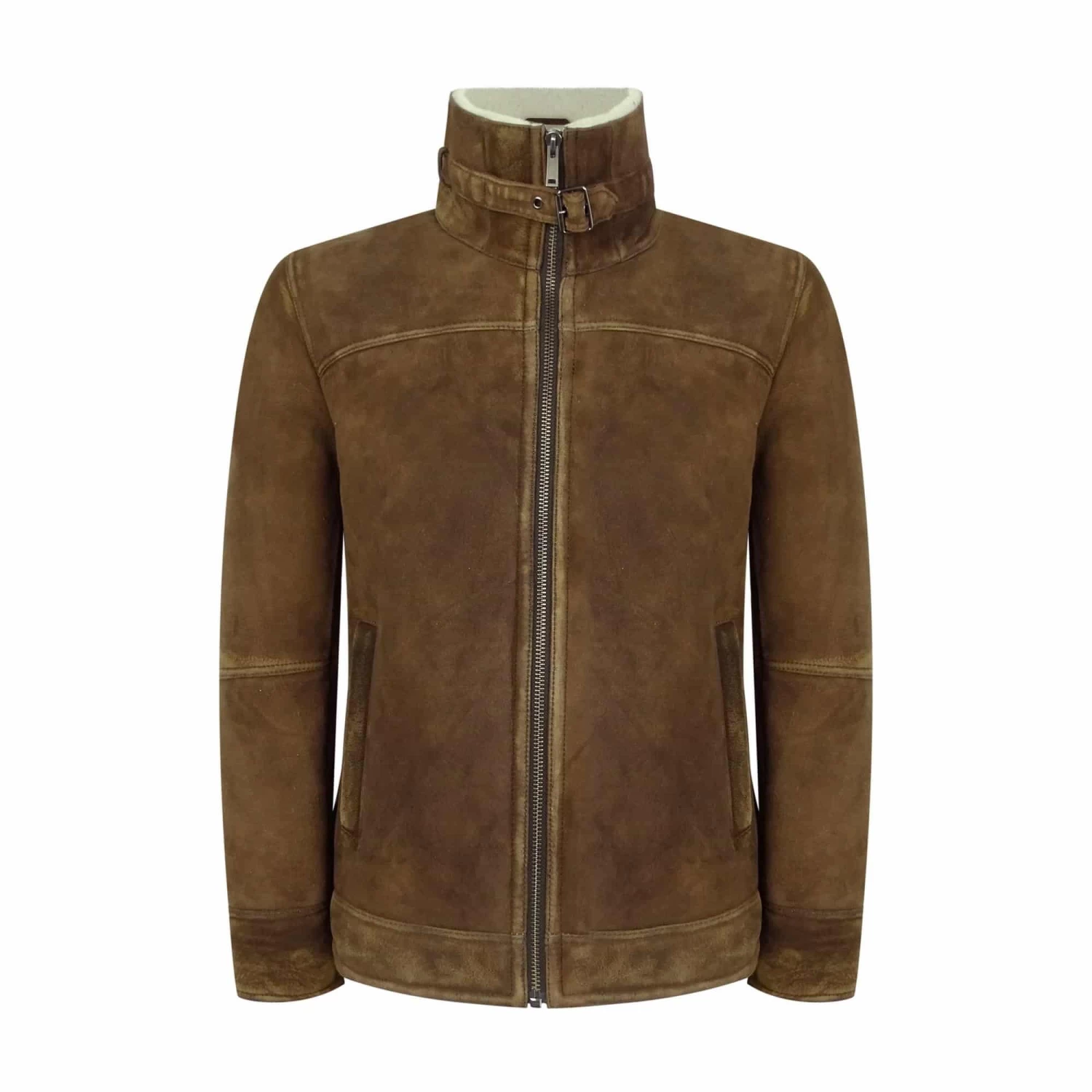 Infinity Men’s Tan-Brown Shearling Sheepskin Jacket - Image 4
