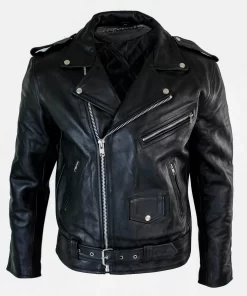 Infinity Real Leather Brando Hide Mens Cow Hide Original Cross Zip Brando Biker Motorcycle Men’s Jacket