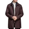 Men’s Brando Mac Burgundy Overcoat Jacket High Collar Zip Button 3/9