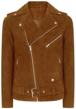 Infinity Real Leather Men’s Vintage Cross-Zip Brando Suede Jacket – Camel