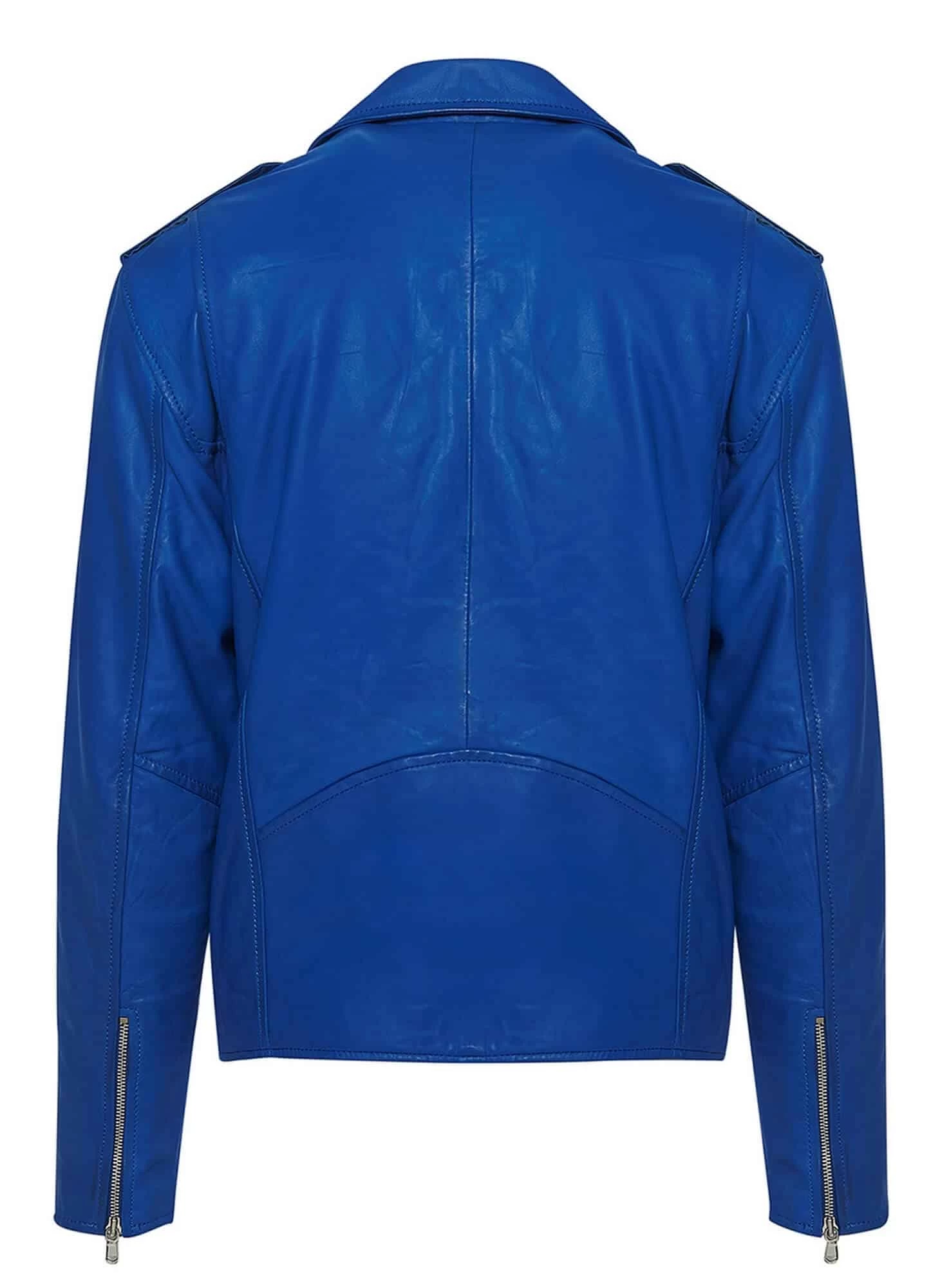 Infinity Real Leather Brando – Mens Cross-Zip Brando Jacket-Blue - Image 2