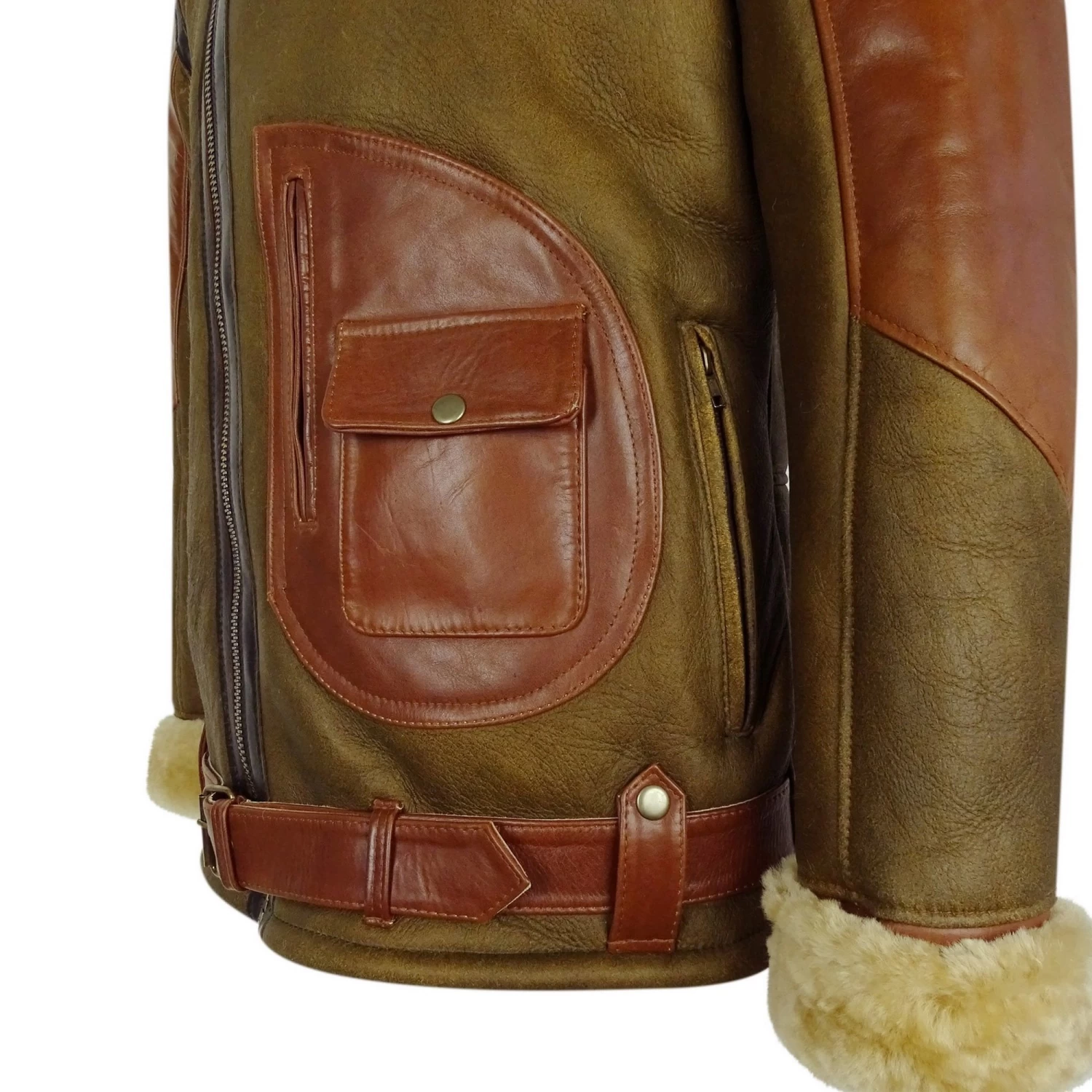 Infinity Men’s Brown Ginger Sheepskin Leather Flying Jacket - Image 8