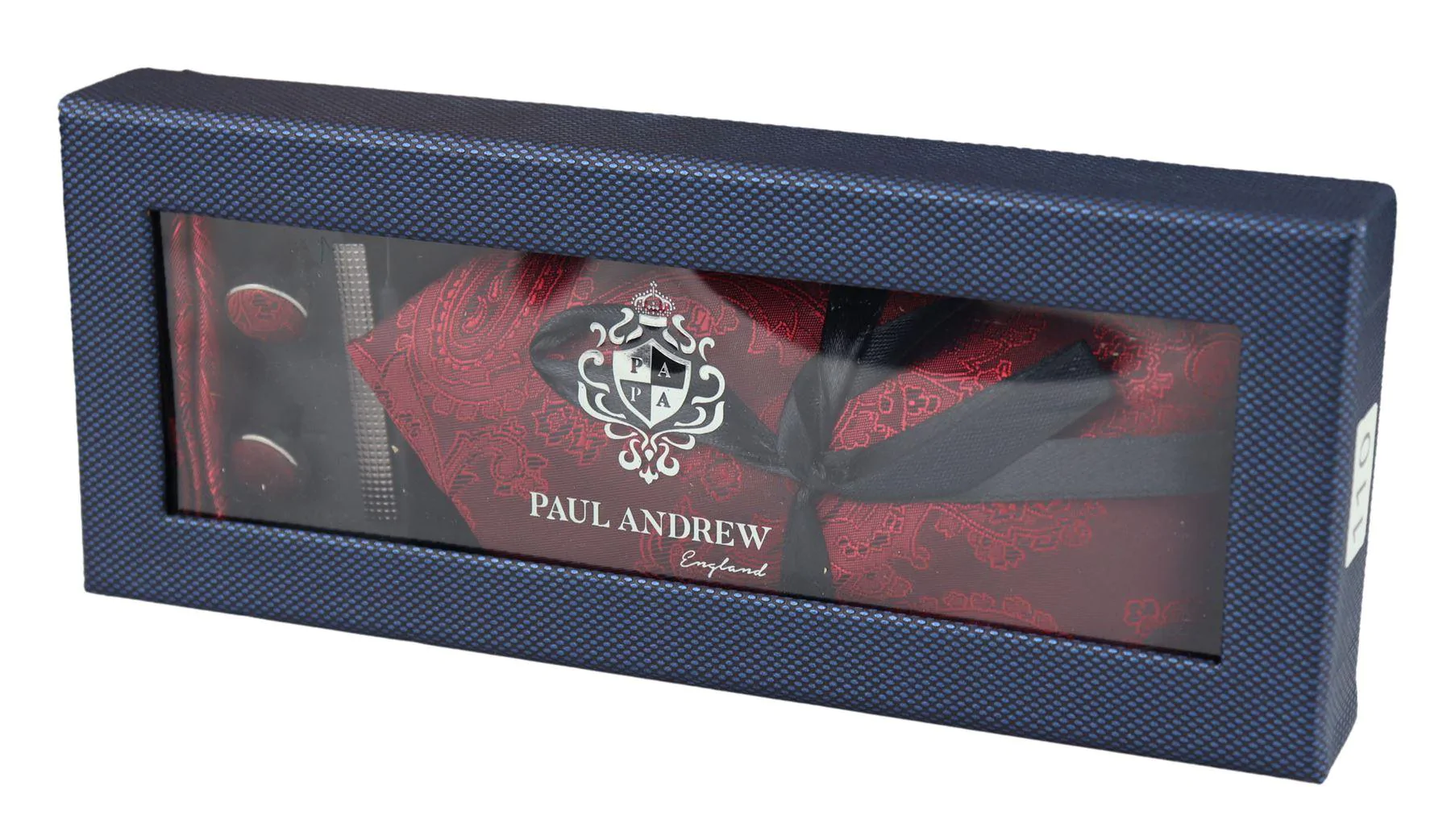 Paisley Neck Red Tie Gift Set Pocket Square Cuff Links Tie Floral Satin - Image 2