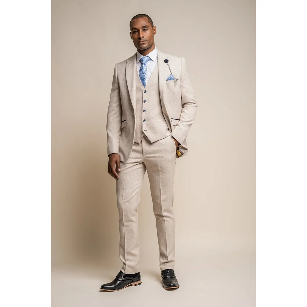 Caridi – Men’s Tweed Beige Wedding Blazer - Image 2