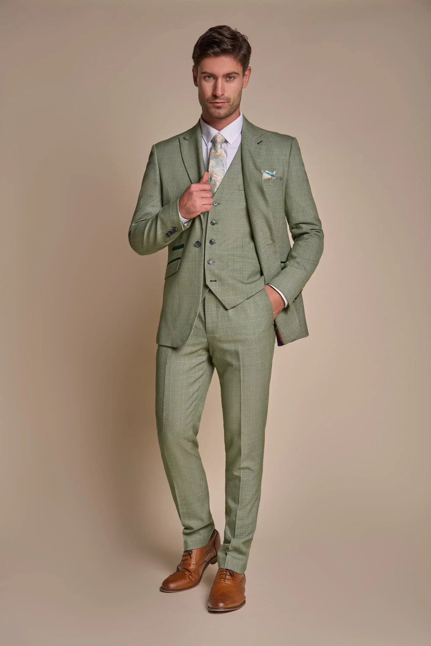 Caridi – Men’s Sage Green 3 Piece Checked Suit - Image 9