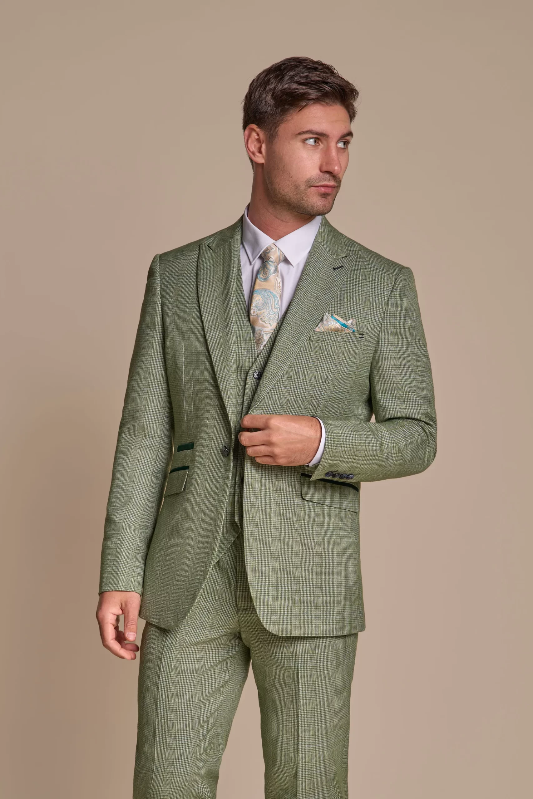 Caridi – Men’s Sage Green 3 Piece Checked Suit