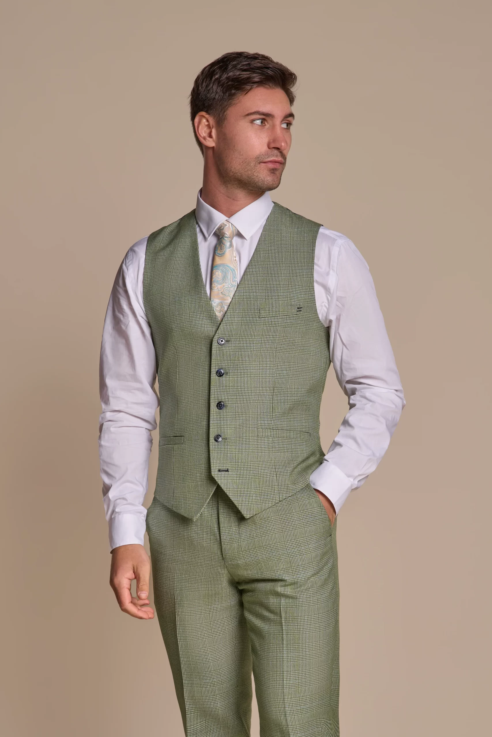 Caridi – Men’s Sage Green 3 Piece Checked Suit - Image 7