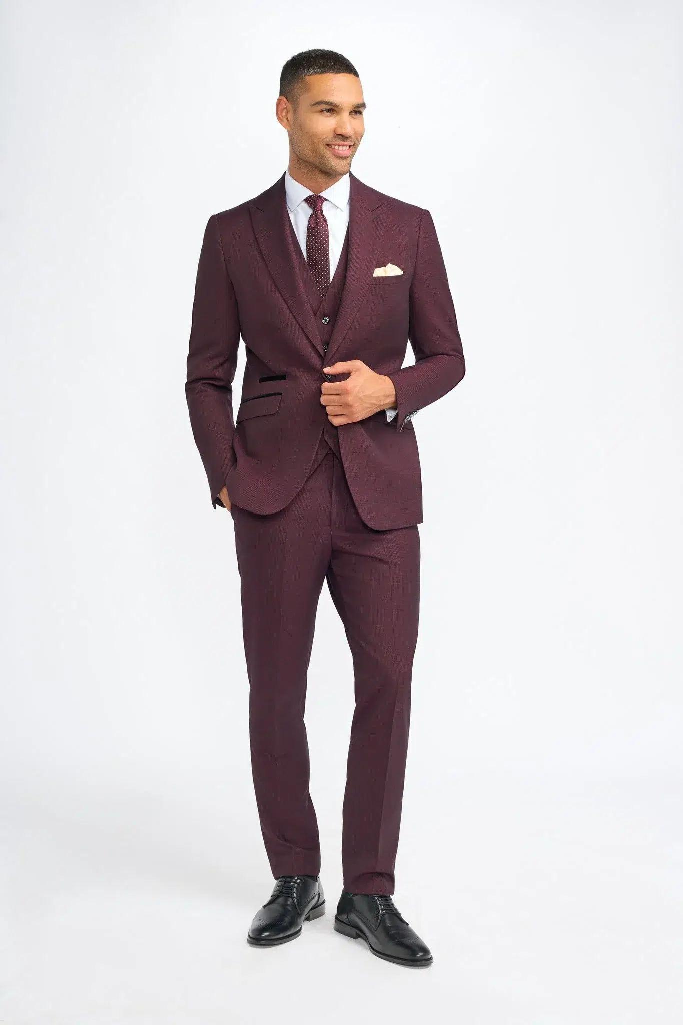 Caridi – Men’s Burgundy 3 Piece Checked Suit - Image 8