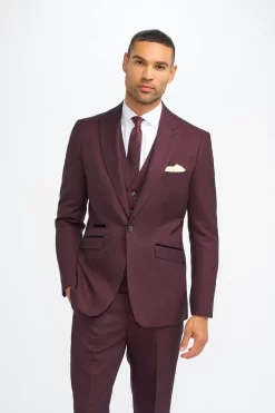 Caridi – Men’s Burgundy 3 Piece Checked Suit