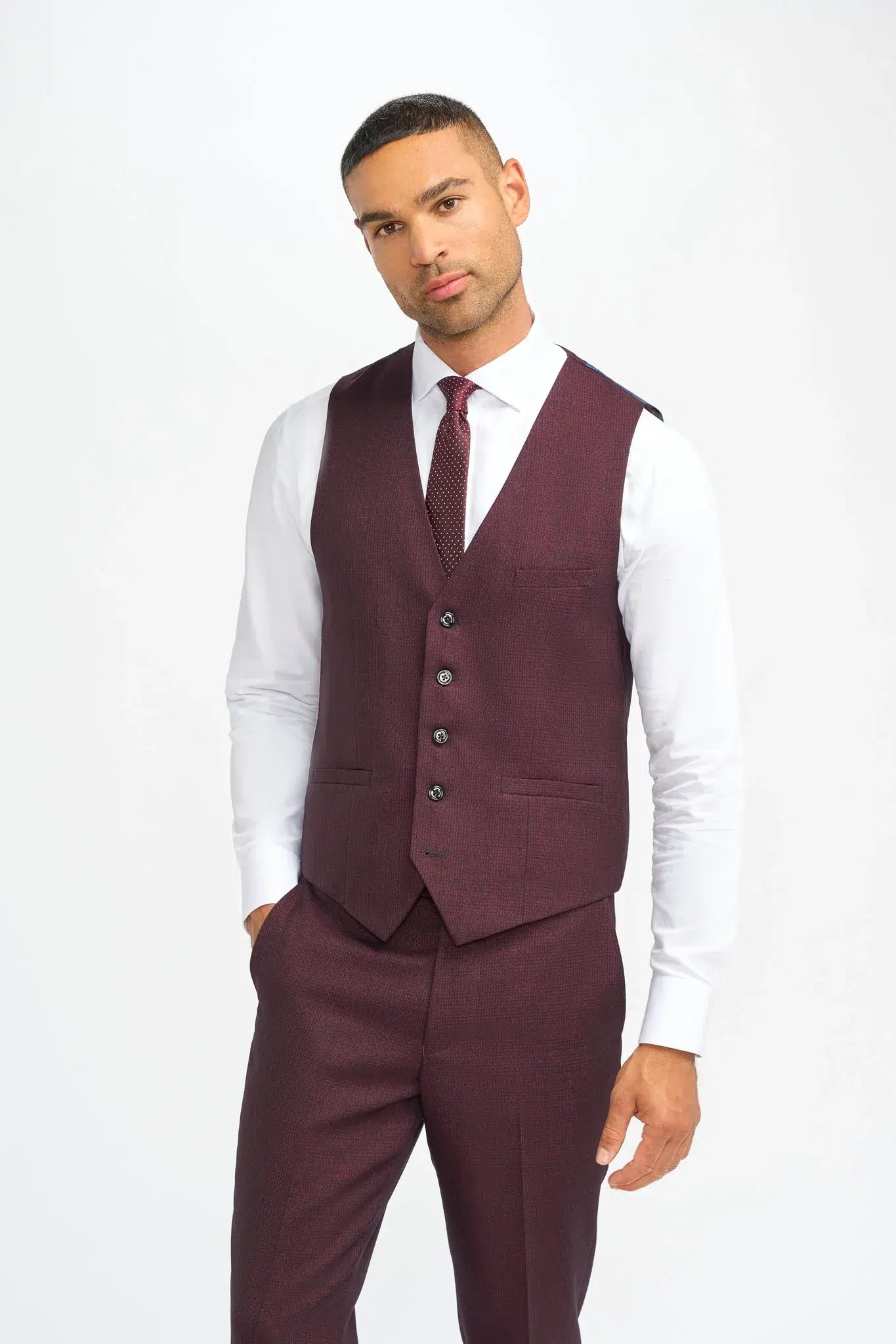 Caridi – Men’s Burgundy 3 Piece Checked Suit - Image 6