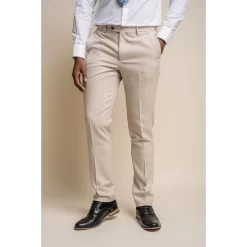 Caridi – Men’s Tweed Beige Wedding Trousers