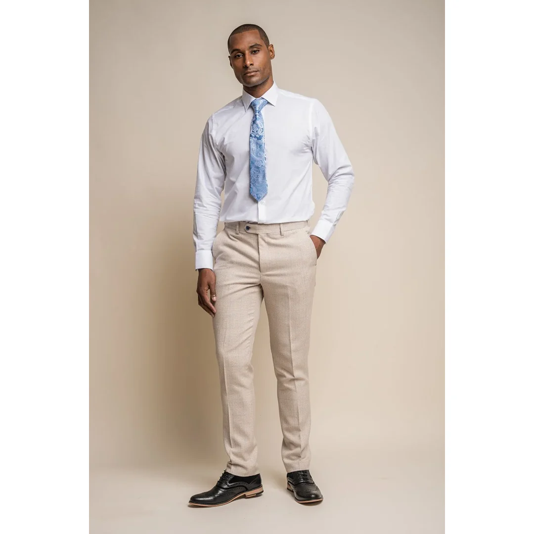 Caridi – Men’s Tweed Beige Wedding Trousers - Image 2