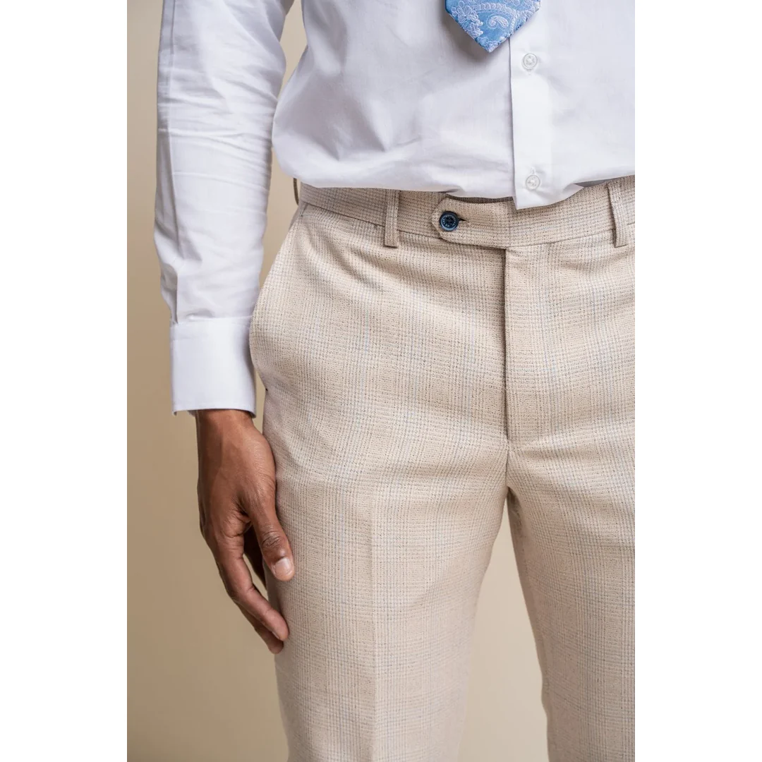 Caridi – Men’s Tweed Beige Wedding Trousers - Image 3