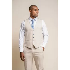 Caridi – Men’s Tweed Beige Wedding Waistcoat