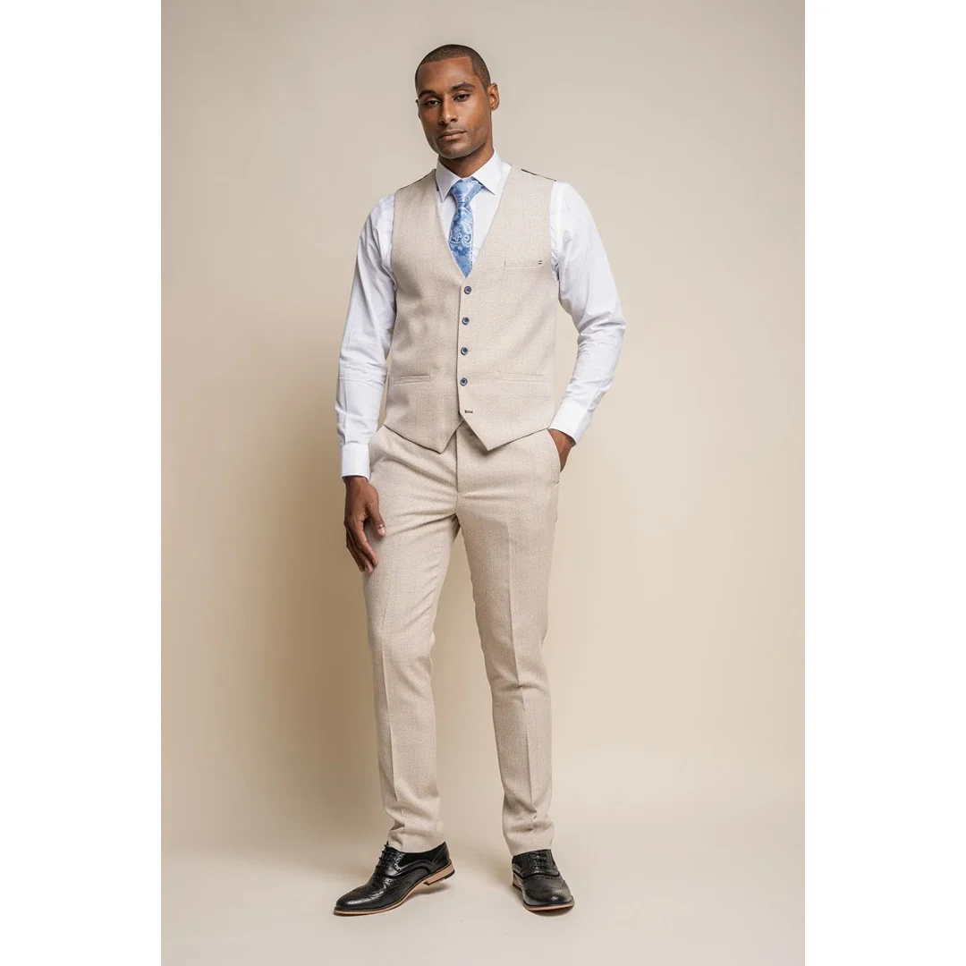 Caridi – Men’s Tweed Beige Wedding Waistcoat - Image 3