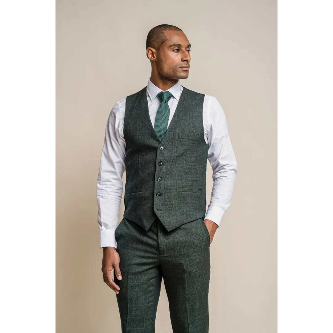 Caridi – Men’s Olive Green Tweed Waistcoat