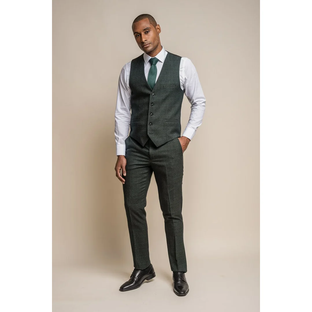 Caridi – Men’s Olive Green Tweed Waistcoat - Image 4