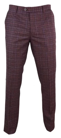 Mens Wine / Maroon Checked Vintage Trousers – Cavani Carly
