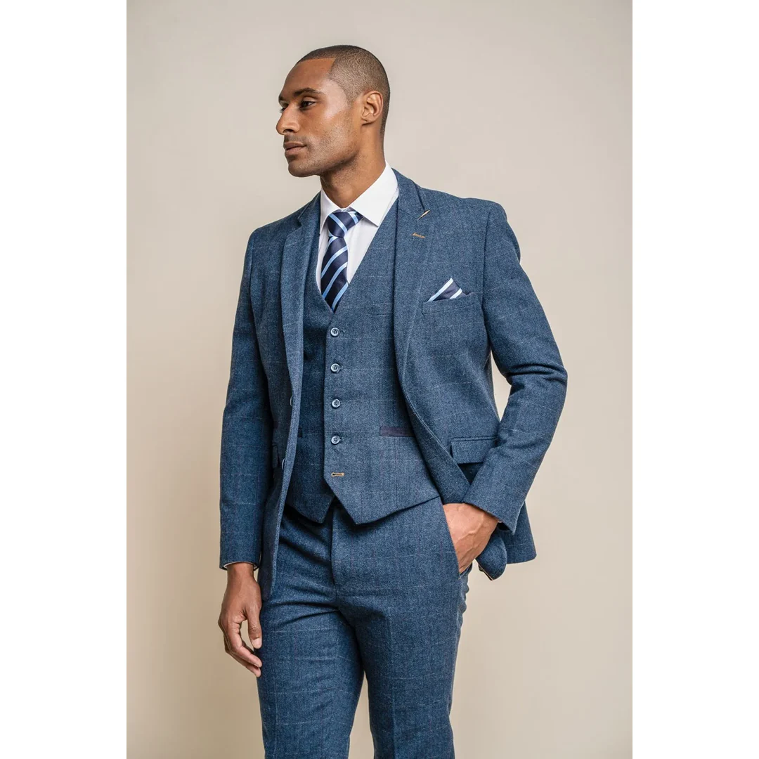 Carnegi – Men’s Navy Check Tweed Blazer
