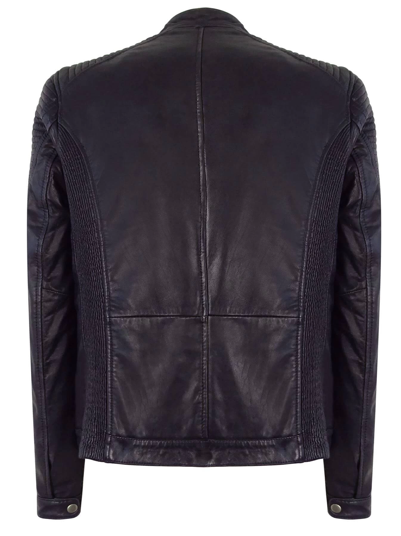 Infinity Real Leather Navy-Blue Biker Jacket For Men - Image 4