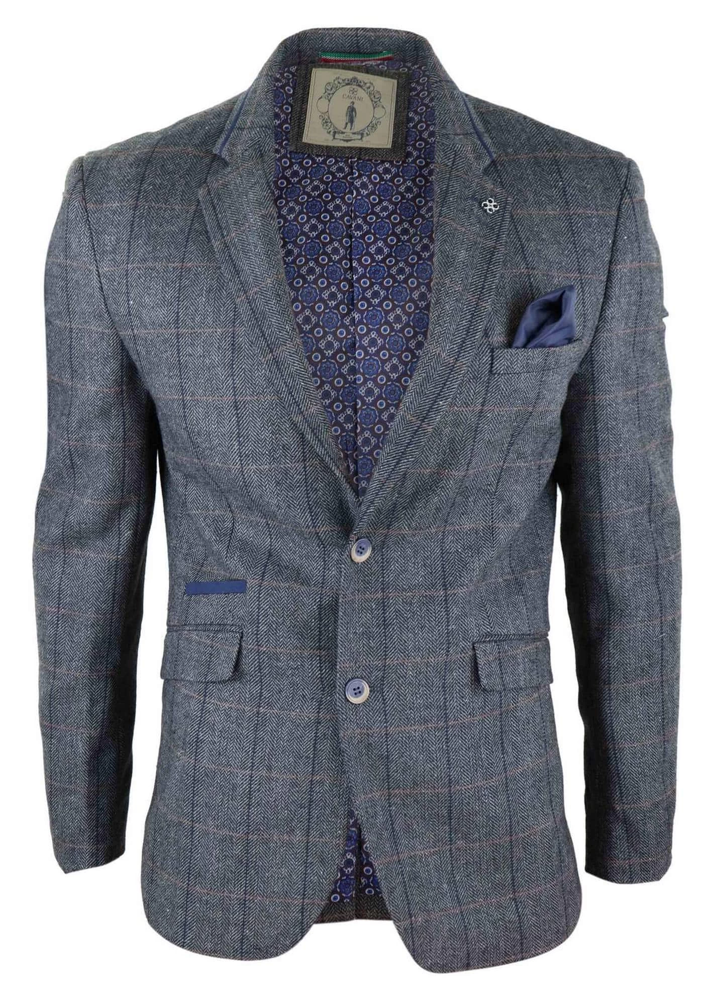 Mens Herringbone Check Vintage Blazer β Cavani Albert-Charcoal