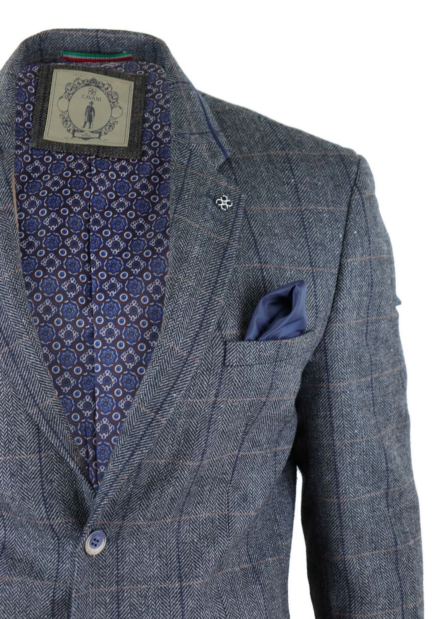 Mens Herringbone Check Vintage Blazer β Cavani Albert-Charcoal - Image 3