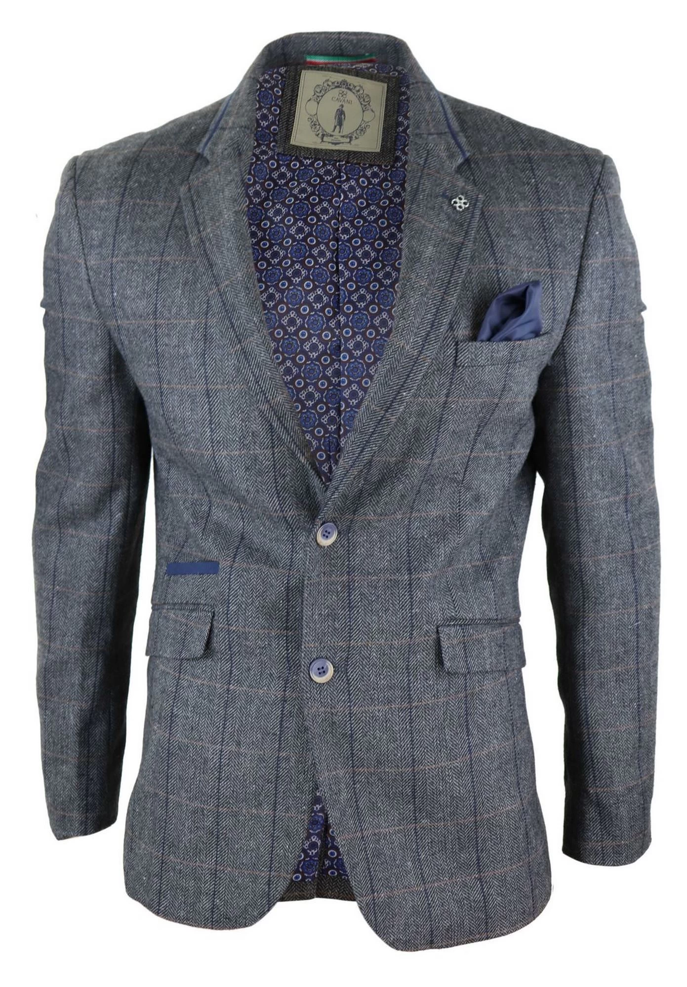 Mens Herringbone Check Vintage Blazer β Cavani Albert-Charcoal - Image 4