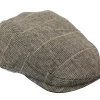 Cavani Albert Mens Tweed Flat Cap – Herringbone Tweed Wool Grandad Flat Hats Vintage – Tan Brown/Charcoal Grey