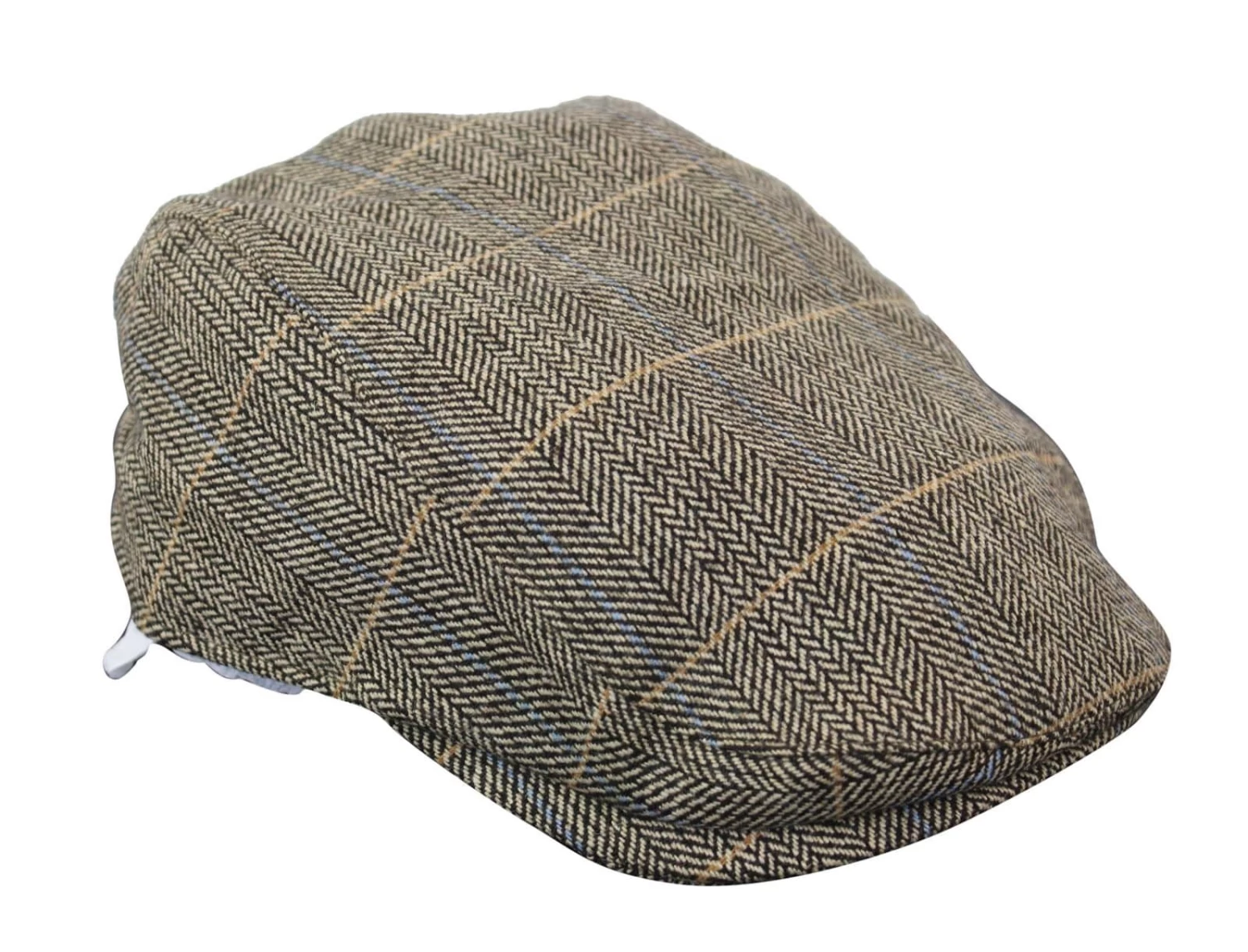 Cavani Albert Mens Tweed Flat Cap β Herringbone Tweed Wool Grandad Flat Hats Vintage β Tan Brown/Charcoal Grey