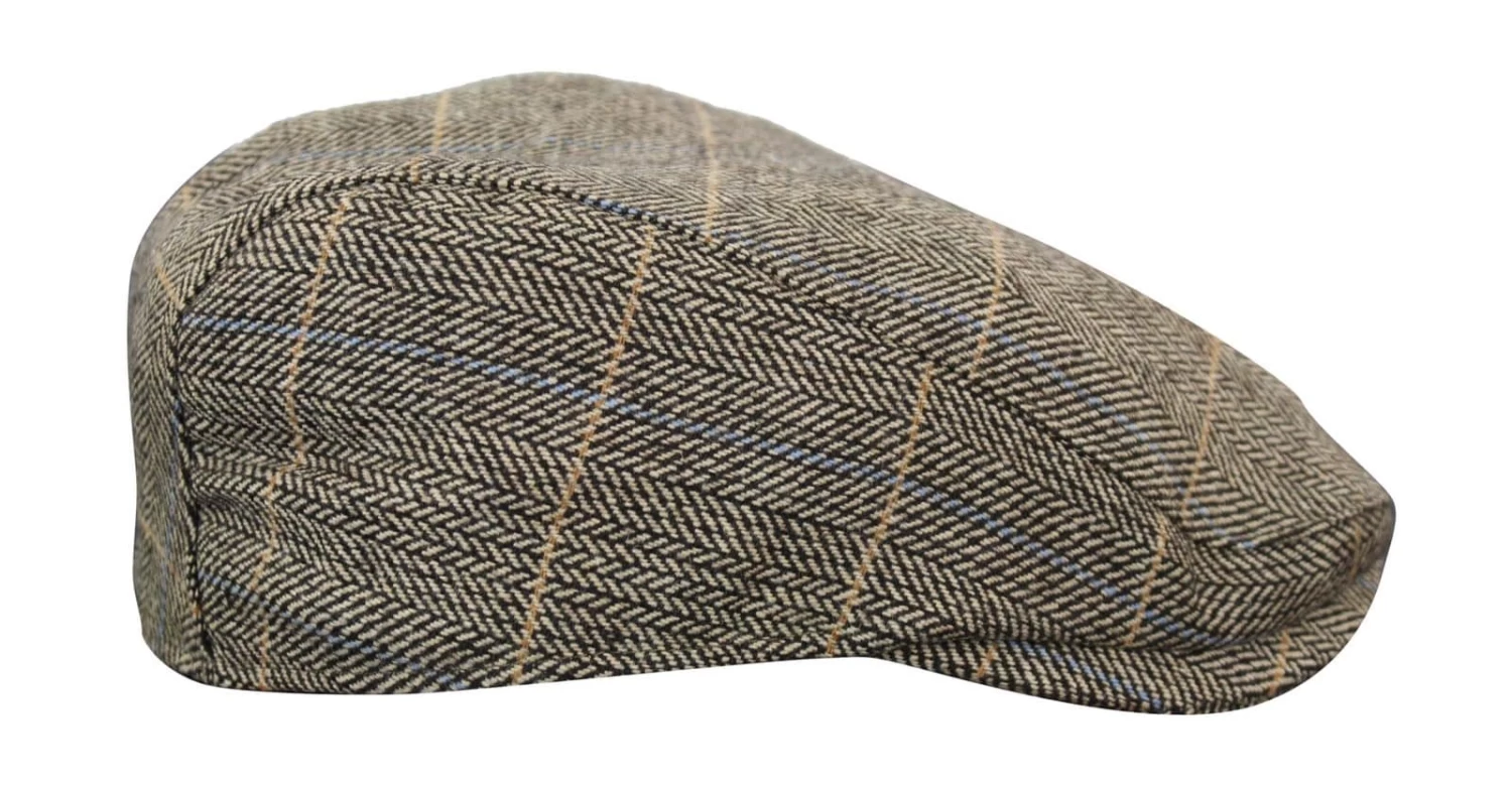 Cavani Albert Mens Tweed Flat Cap β Herringbone Tweed Wool Grandad Flat Hats Vintage β Tan Brown/Charcoal Grey - Image 2