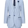Boys 3 Piece Check Suit Tweed Light Blue Tailored Fit Wedding Peaky Classic