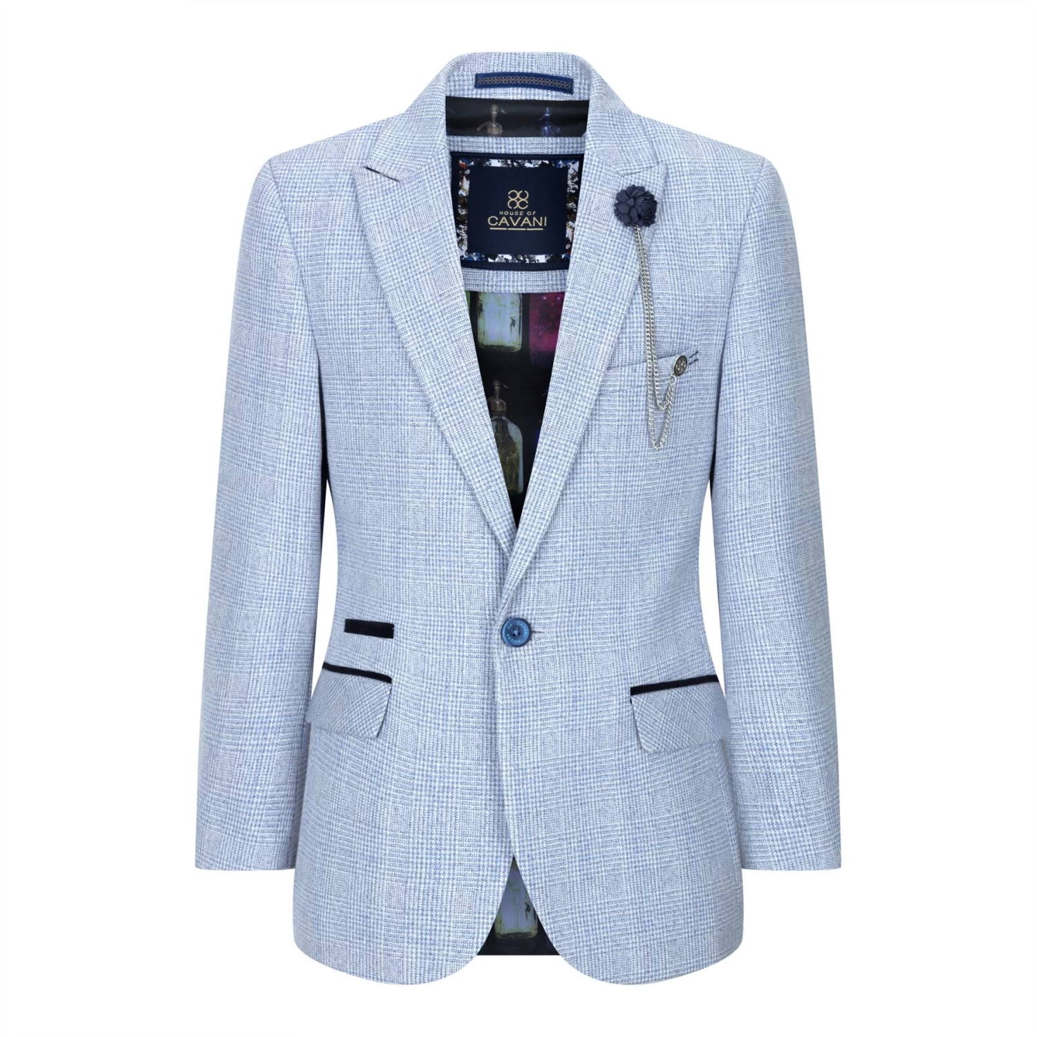 Boys 3 Piece Check Suit Tweed Light Blue Tailored Fit Wedding Peaky Classic - Image 3
