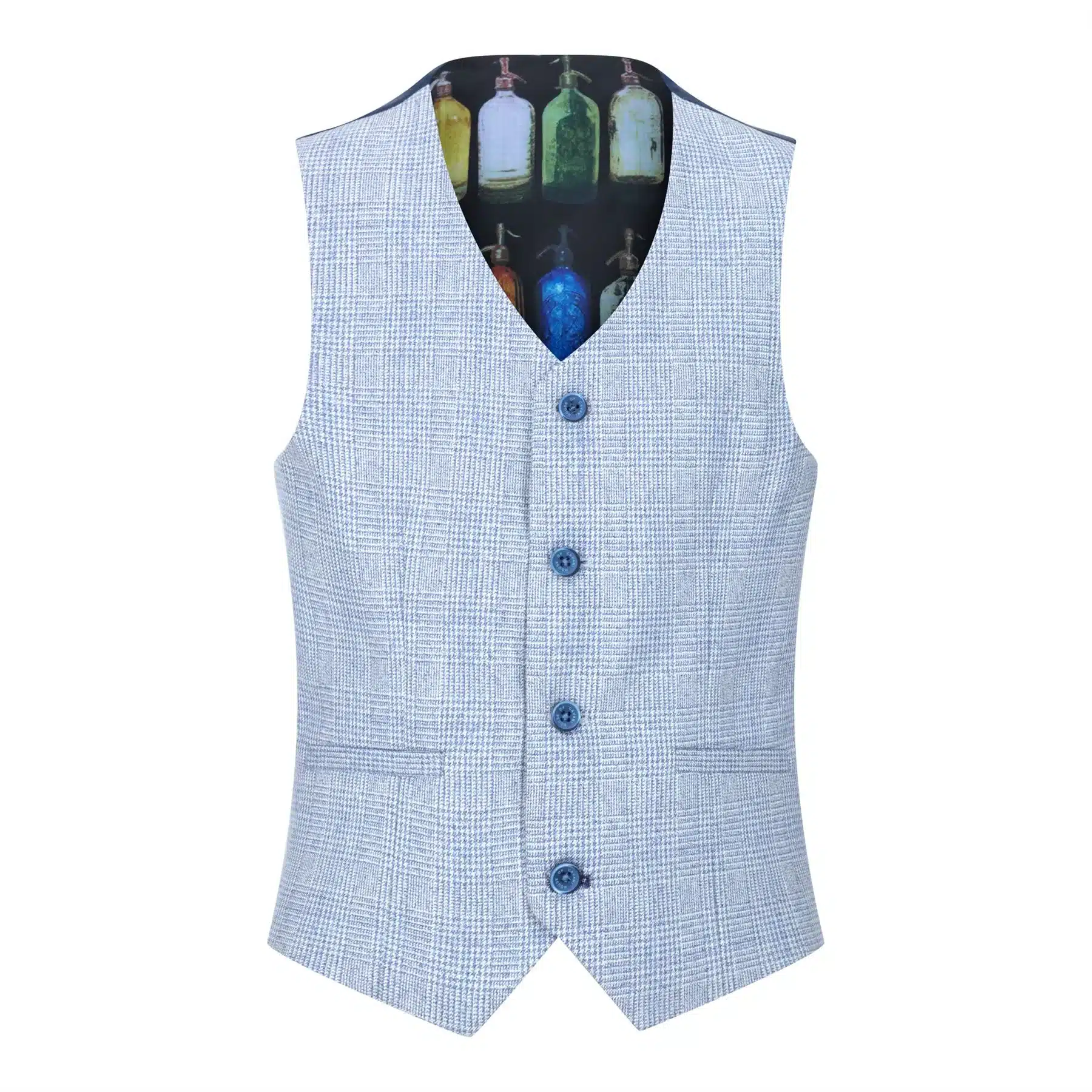 Boys 3 Piece Check Suit Tweed Light Blue Tailored Fit Wedding Peaky Classic - Image 5