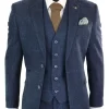 Cavani Carnegi – Mens 3 Piece Navy Blue Tweed Check 1920’s Vintage Suit