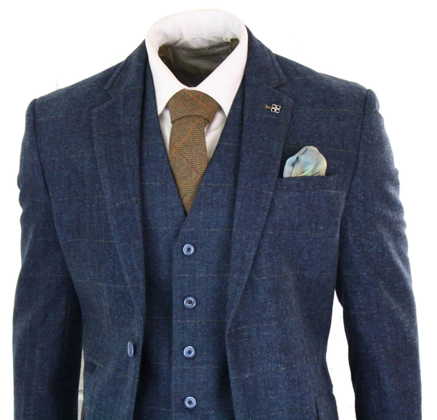 Cavani Carnegi β Mens 3 Piece Navy Blue Tweed Check 1920βs Vintage Suit - Image 2