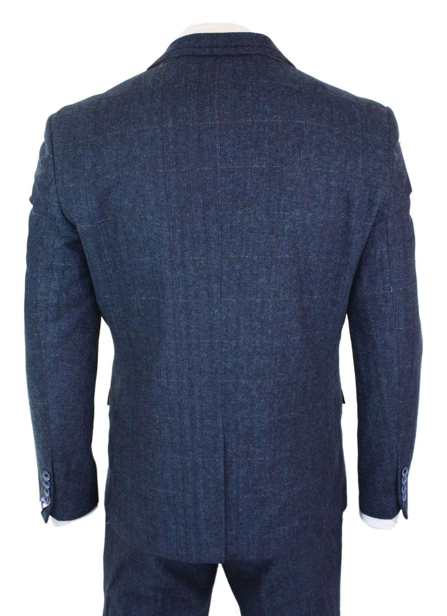Cavani Carnegi β Mens 3 Piece Navy Blue Tweed Check 1920βs Vintage Suit - Image 5