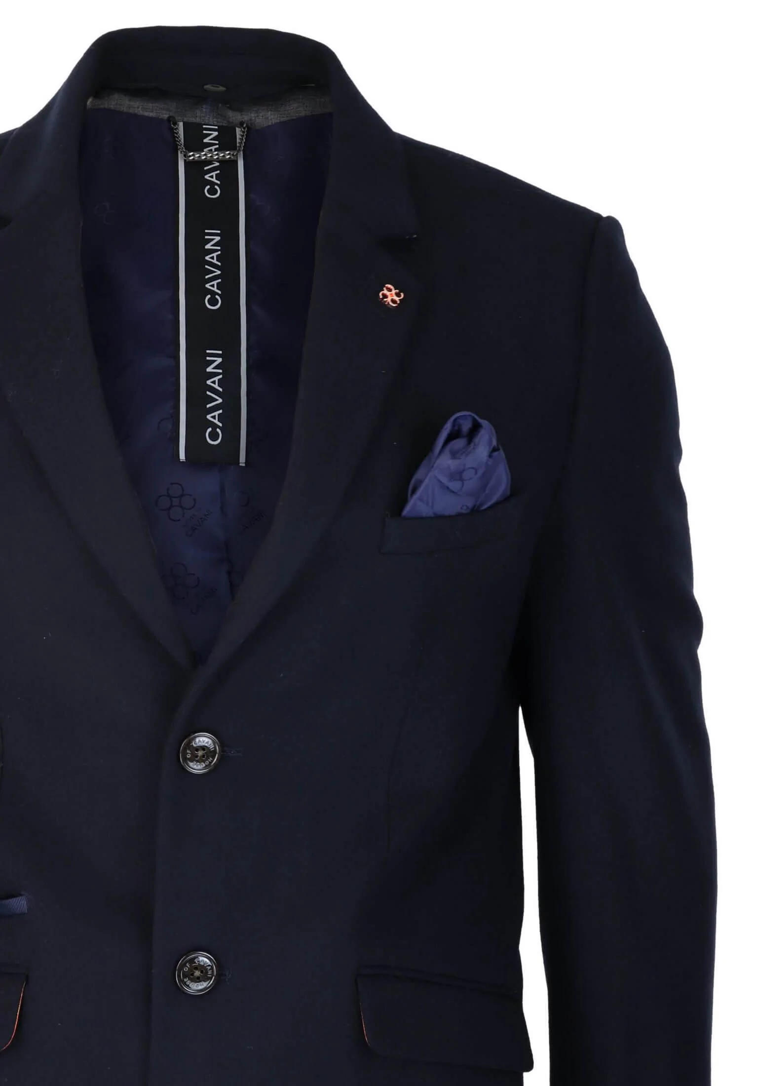 Cavani Mens Classic 3/4 Length Navy Overcoat - Image 2