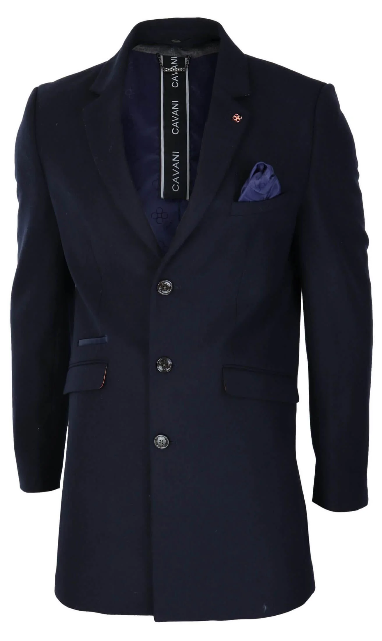 Cavani Mens Classic 3/4 Length Navy Overcoat - Image 3