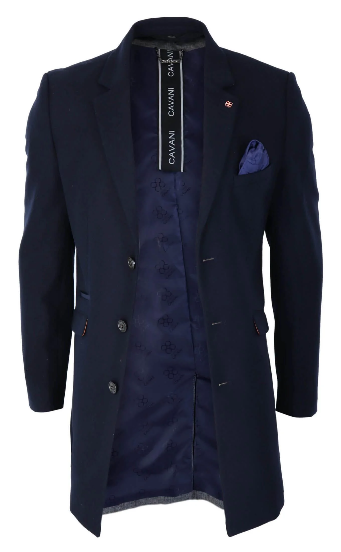 Cavani Mens Classic 3/4 Length Navy Overcoat - Image 4