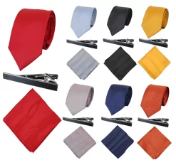 Cavani Satin Tie – Mens Matching Satin Silk Tie Hanky Hankerchief & Tie Clip Polka Dot Wedding Prom Office